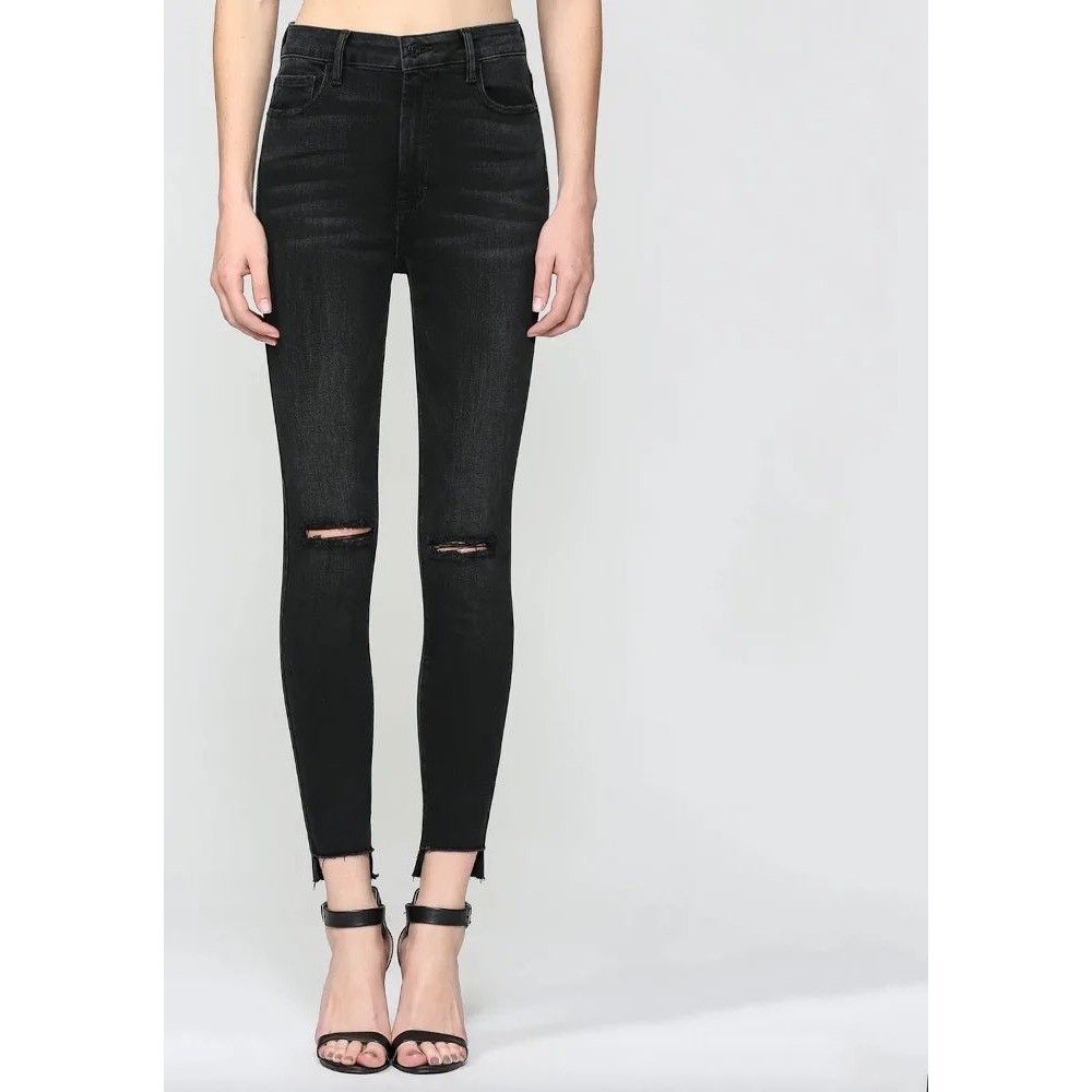 Hidden Jeans Taylor High Rise Skinny Jeans Black Distressed Raw Hem Size 28 NWT